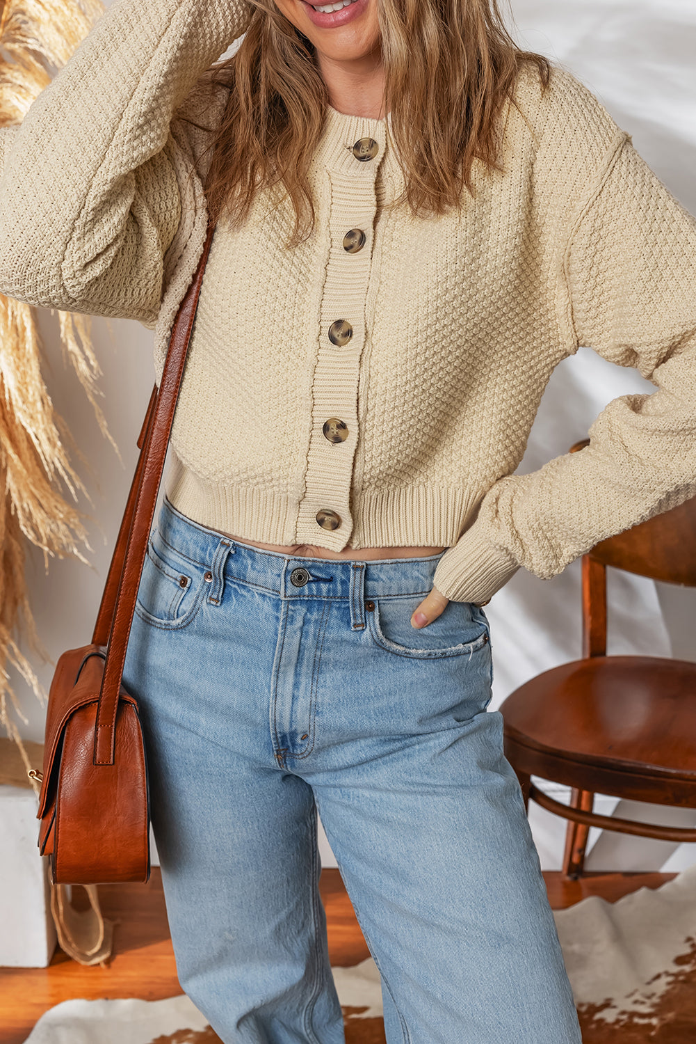 Zaluva™ | Beige Kort Kofta