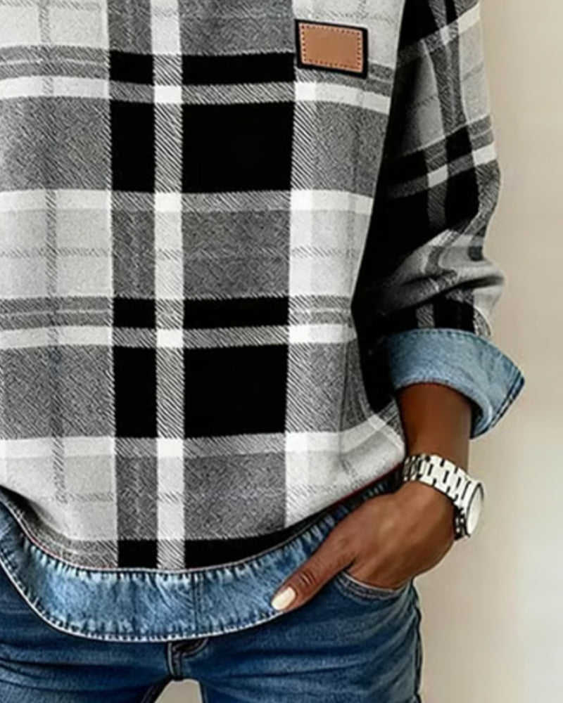 Emberlyn™ | Cozy Checkered Patchwork Sweatshirt