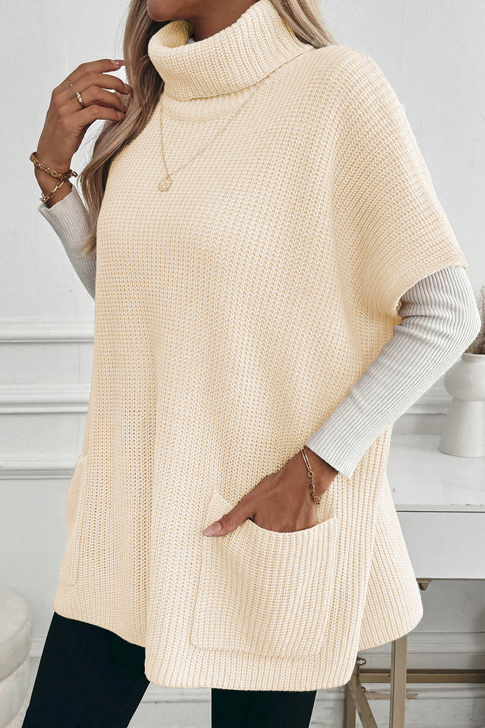 Zaluva™ | Ljus Turtleneck Tunika med Fickor