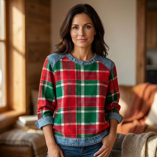 Emberlyn™ | Cozy Checkered Patchwork Sweatshirt