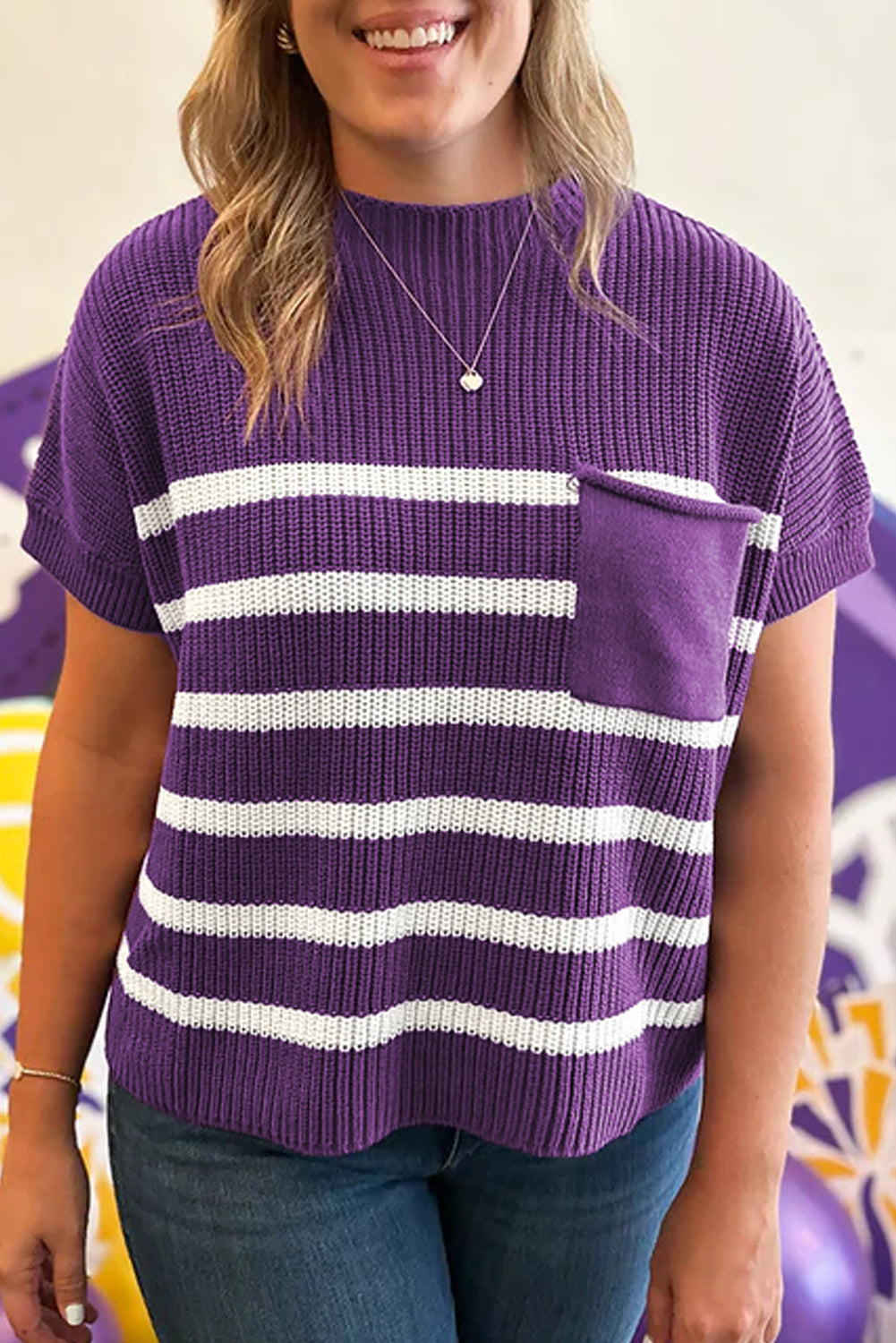 Zaluva™ | Lila Randig Stickad Topp