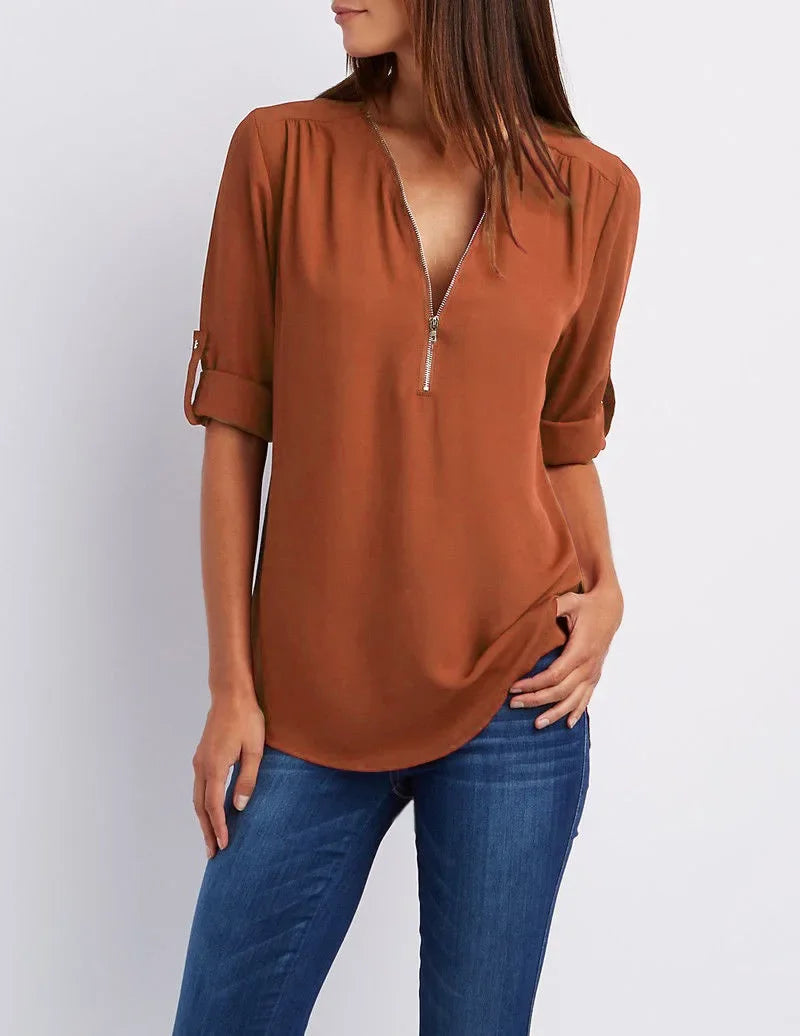 Zaluva™ | Ronja – Elegant topp med dragkedja
