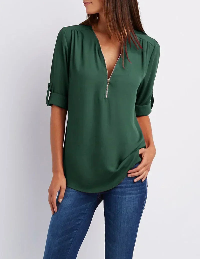 Zaluva™ | Ronja – Elegant topp med dragkedja