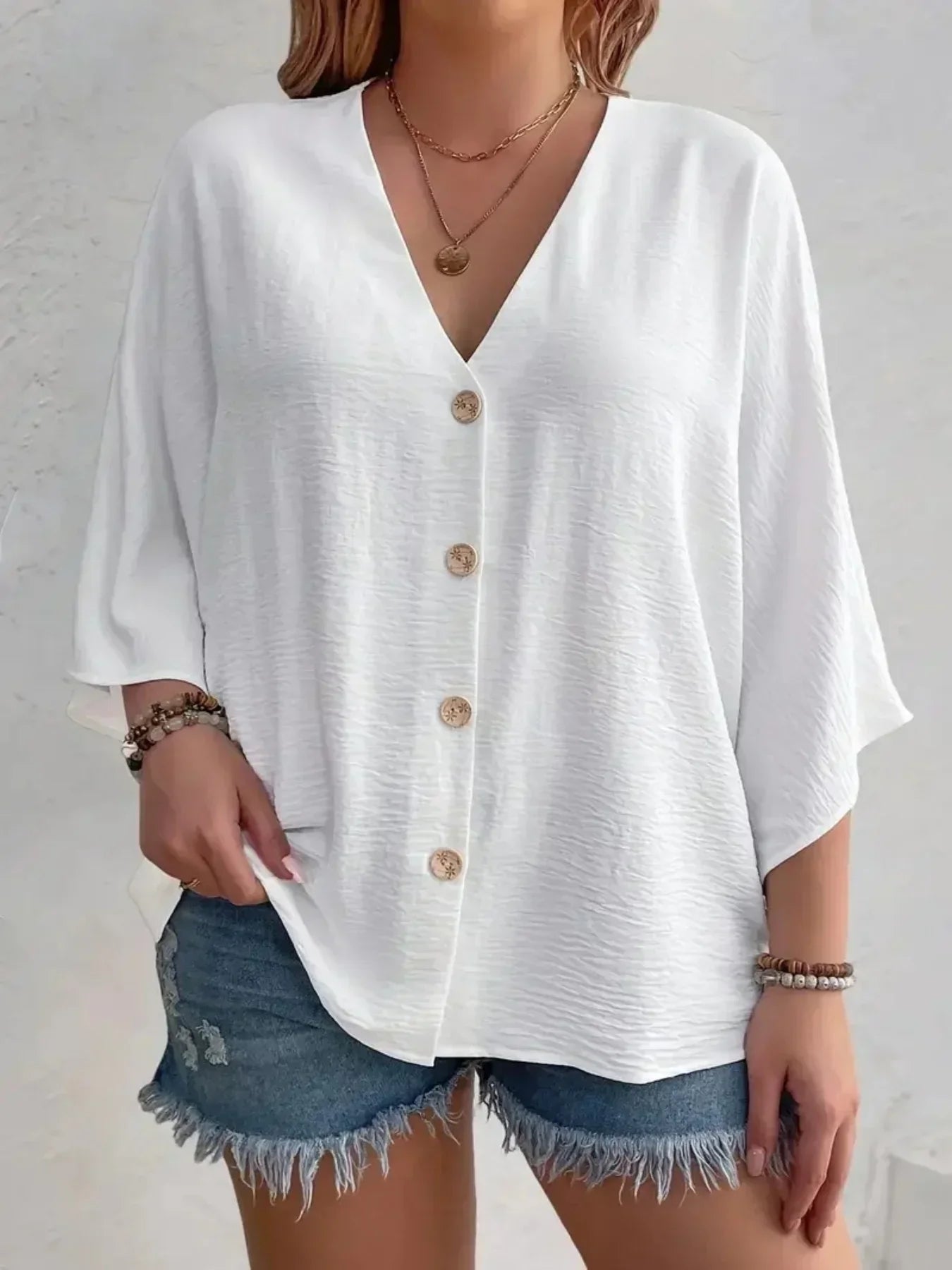 Zaluva™ | Signe – Blus med knäppning och ¾-ärm