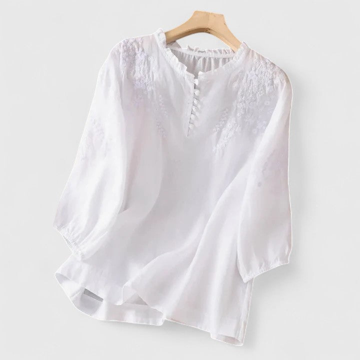 Zaluva™ | Sorelia – Blus i bomullsvoile med broderade axlar