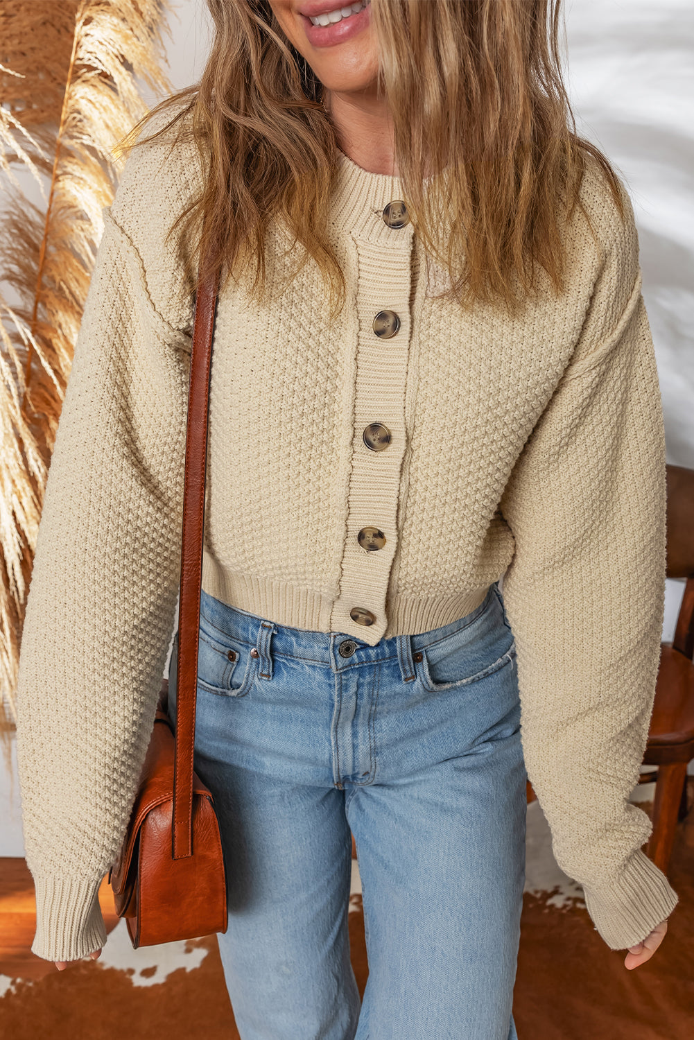 Zaluva™ | Beige Kort Kofta