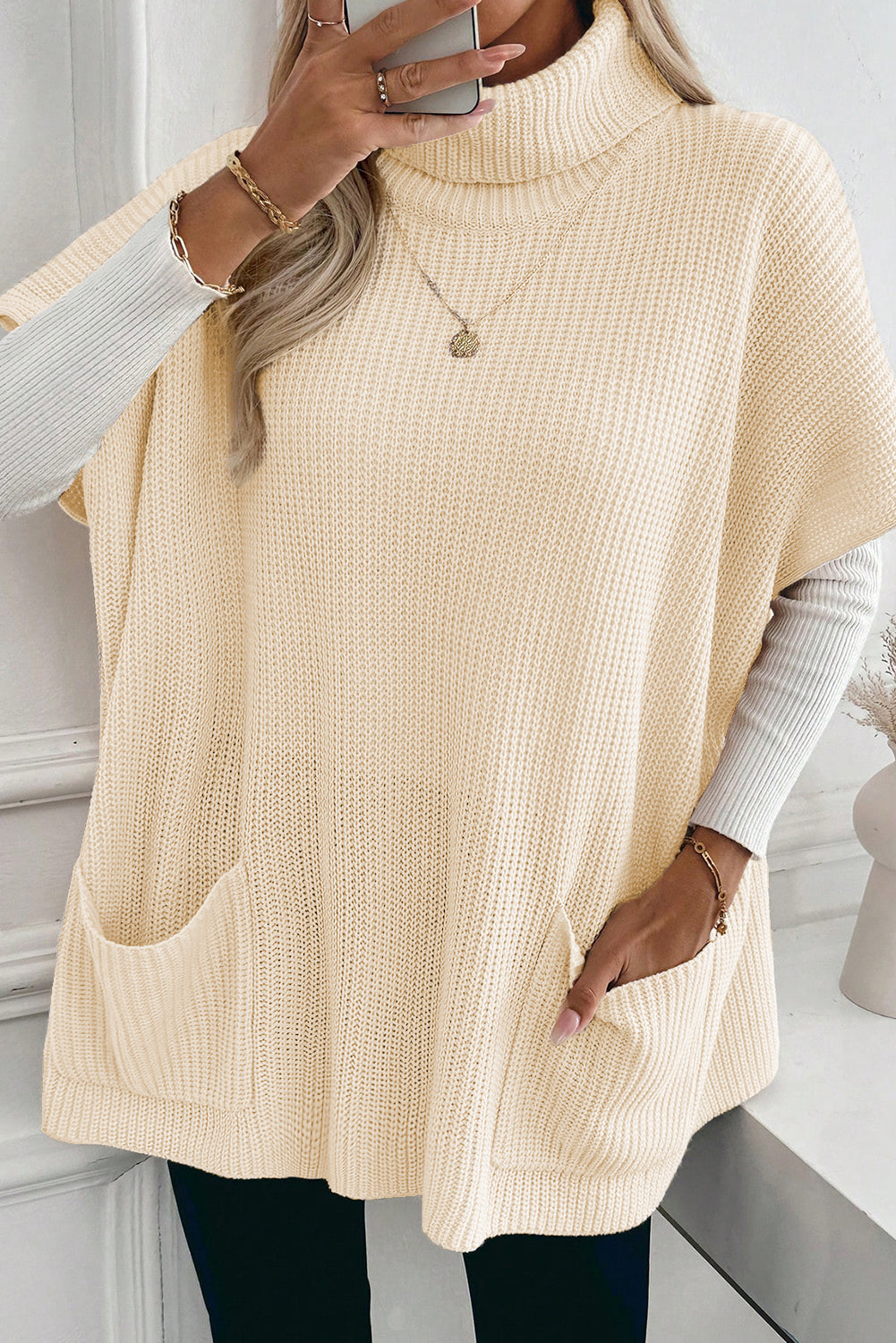 Zaluva™ | Ljus Turtleneck Tunika med Fickor