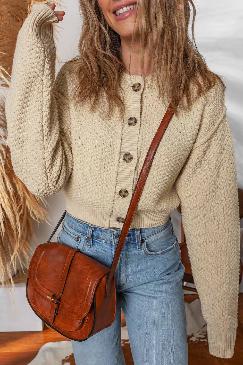 Zaluva™ | Beige Kort Kofta
