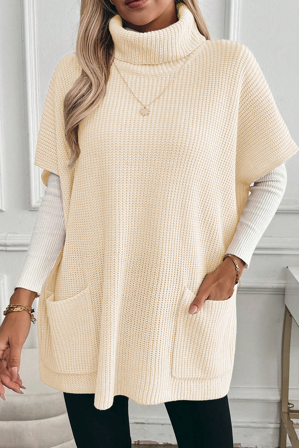 Zaluva™ | Ljus Turtleneck Tunika med Fickor