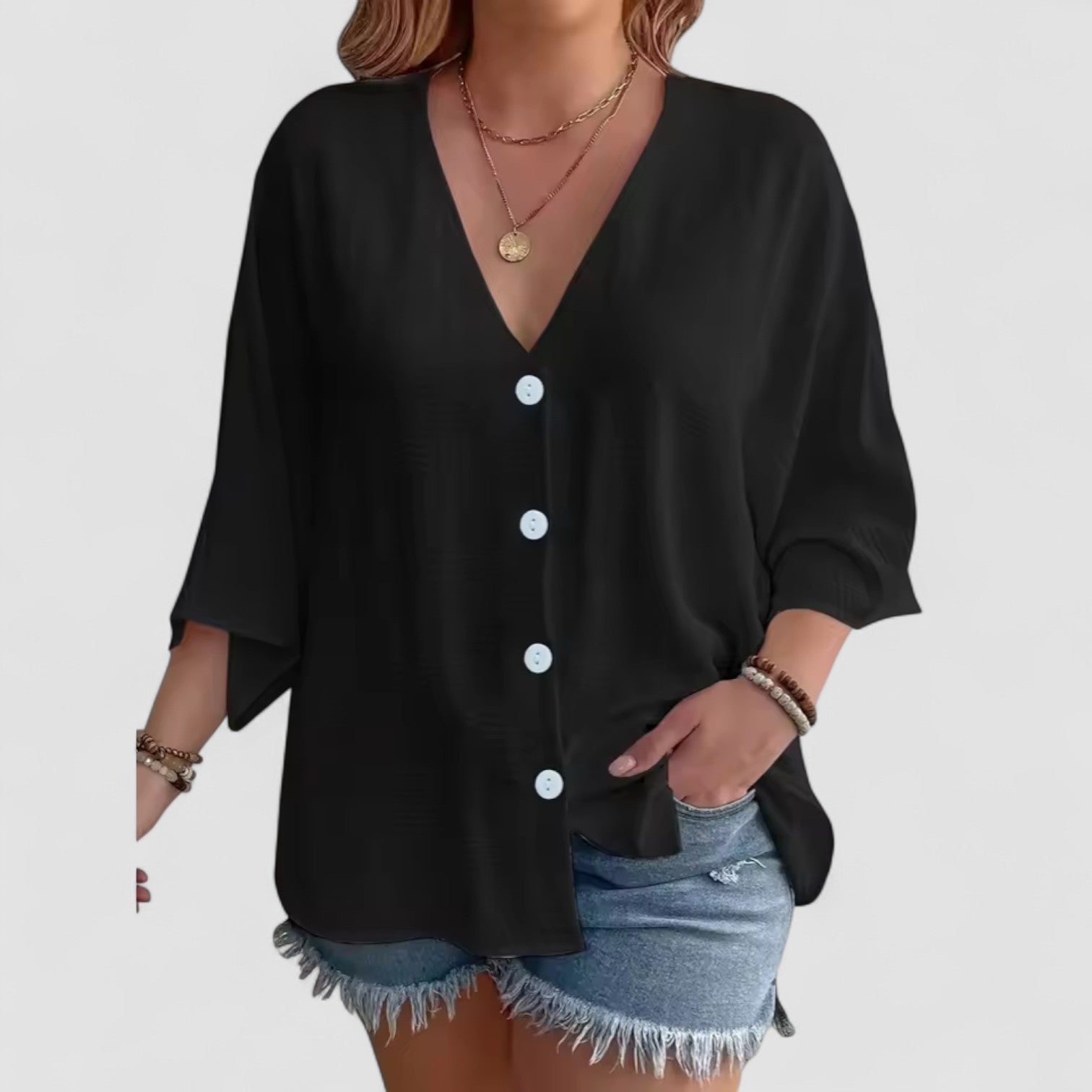 Zaluva™ | Signe – Blus med knäppning och ¾-ärm