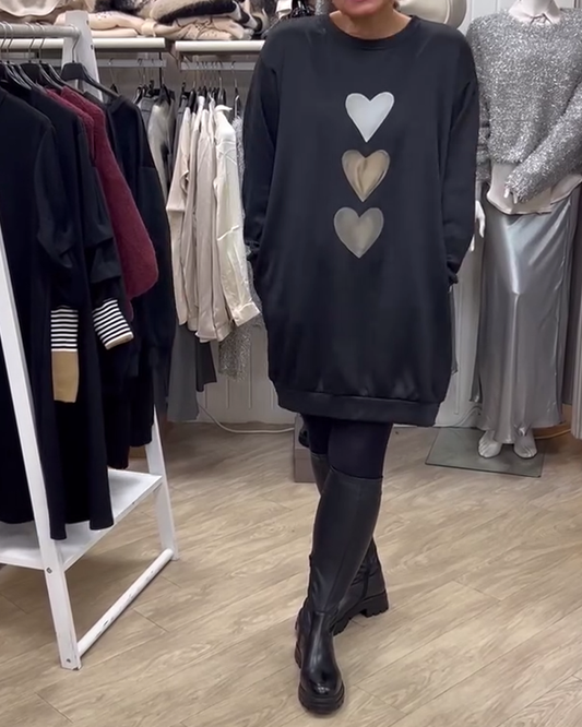 Francine - Heart Print Long Sleeve Sweatshirt