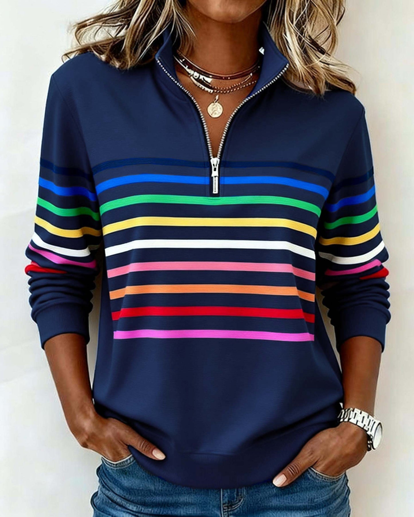 Riley™ | Sweatshirt with Rainbow Stripes