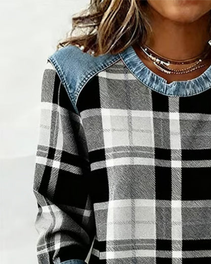 Emberlyn™ | Cozy Checkered Patchwork Sweatshirt