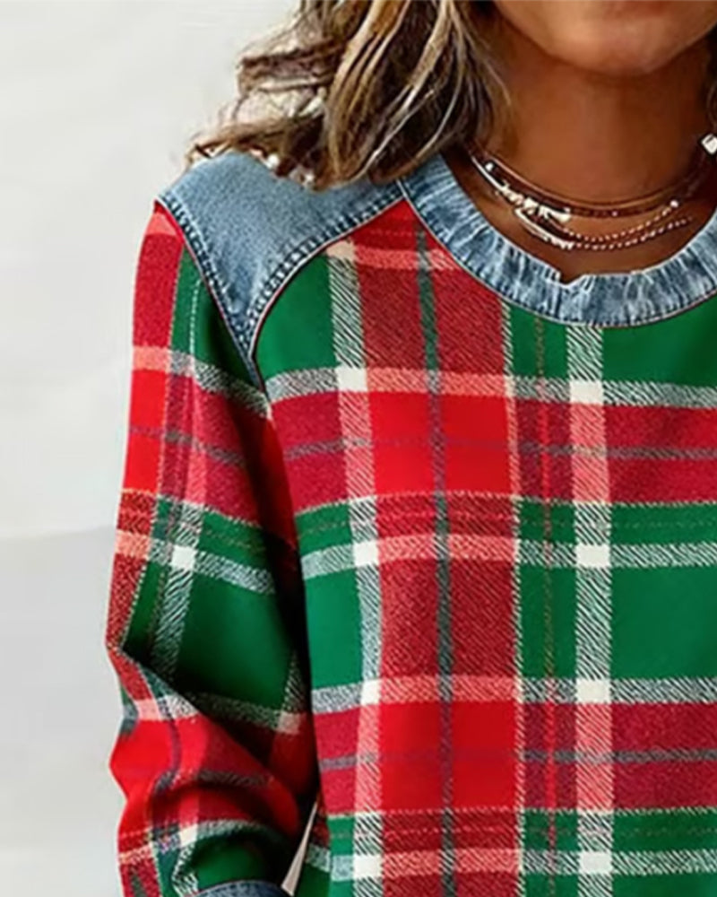 Emberlyn™ | Cozy Checkered Patchwork Sweatshirt