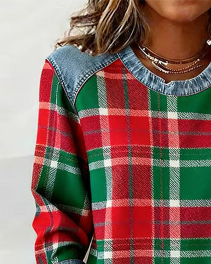 Emberlyn™ | Cozy Checkered Patchwork Sweatshirt