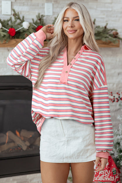 Elowen™ Striped V-Neck Long Sleeve Top