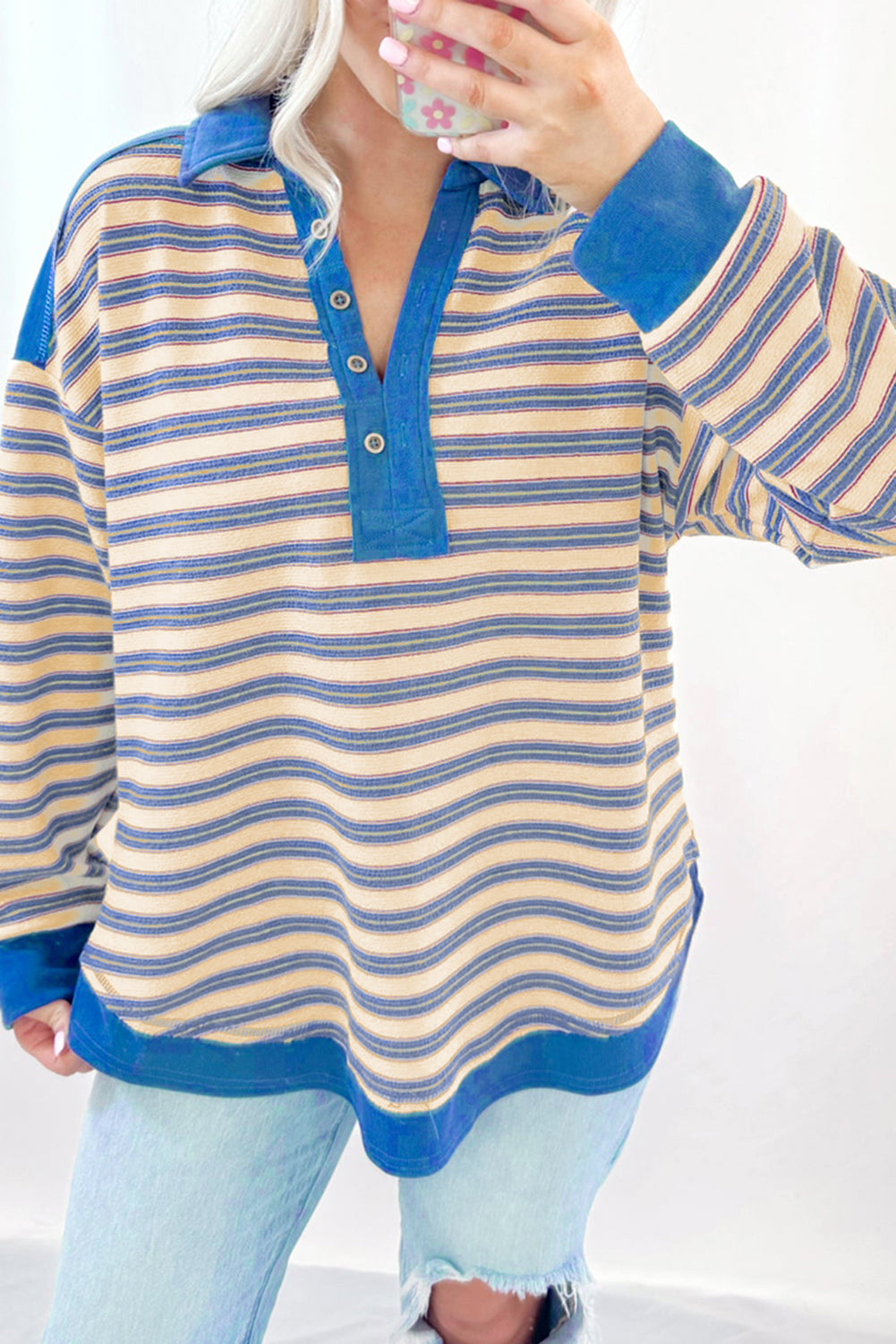 Elowen™ Striped V-Neck Long Sleeve Top