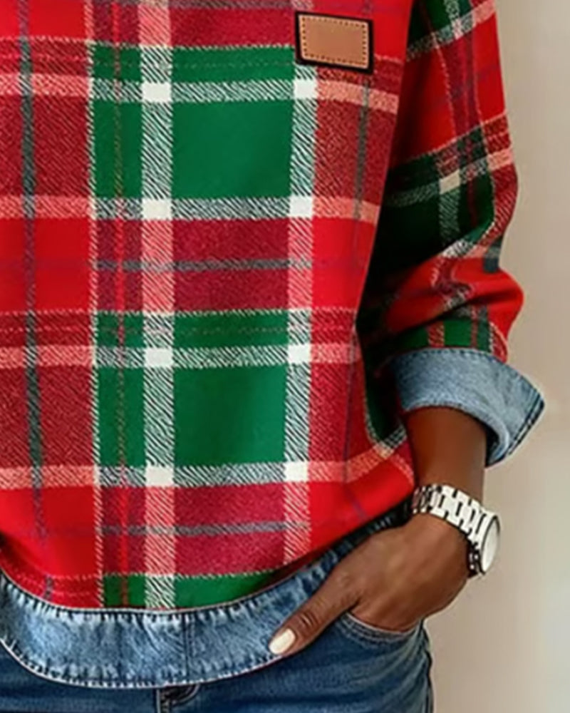 Emberlyn™ | Cozy Checkered Patchwork Sweatshirt