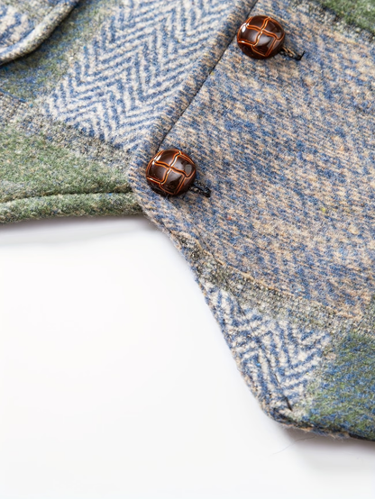 Leo | Gilet in Tweed Patchwork con Motivo a Spina di Pesce