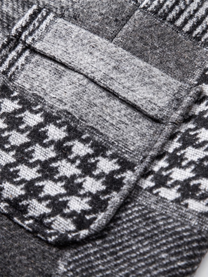 Leo | Gilet in Tweed Patchwork con Motivo a Spina di Pesce
