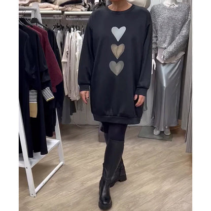 Francine - Heart Print Long Sleeve Sweatshirt