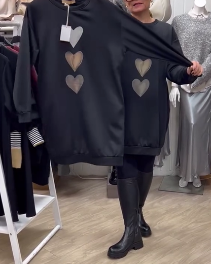 Francine - Heart Print Long Sleeve Sweatshirt