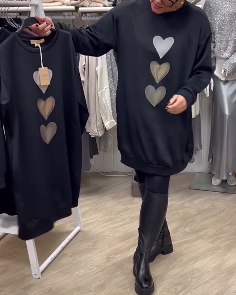 Francine - Heart Print Long Sleeve Sweatshirt
