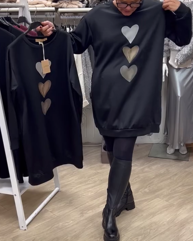 Francine - Heart Print Long Sleeve Sweatshirt
