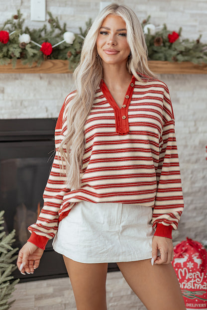 Elowen™ Striped V-Neck Long Sleeve Top