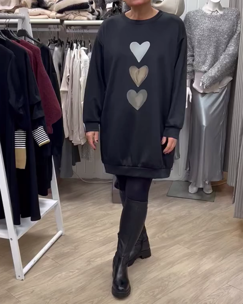 Francine - Heart Print Long Sleeve Sweatshirt