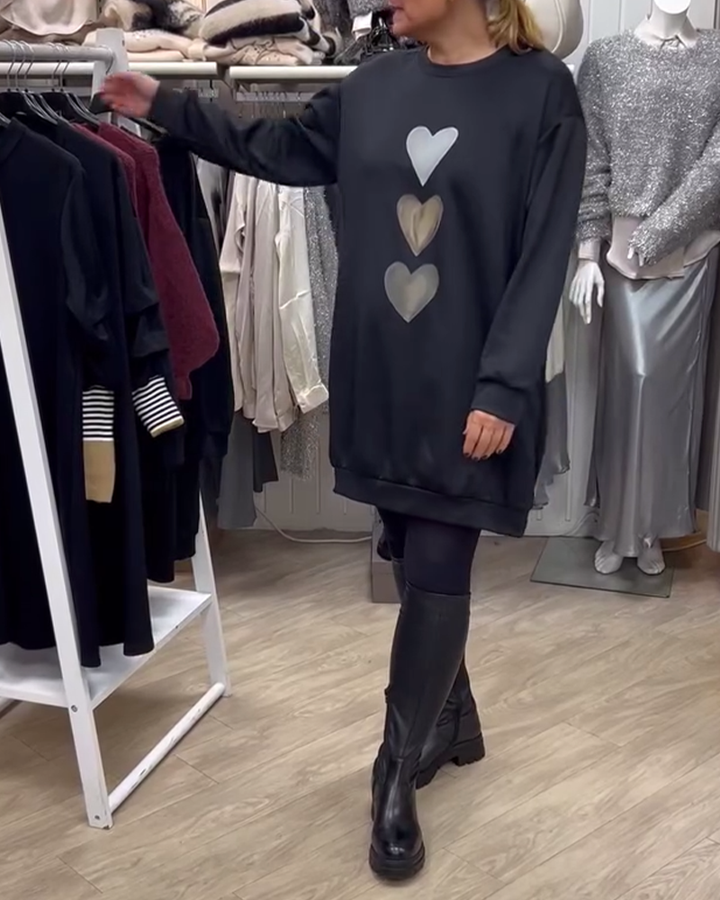 Francine - Heart Print Long Sleeve Sweatshirt