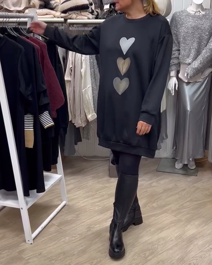 Francine - Heart Print Long Sleeve Sweatshirt