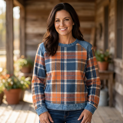 Emberlyn™ | Cozy Checkered Patchwork Sweatshirt