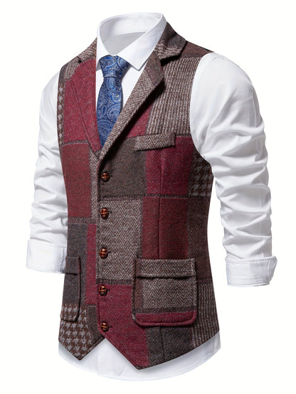 Leo | Gilet in Tweed Patchwork con Motivo a Spina di Pesce