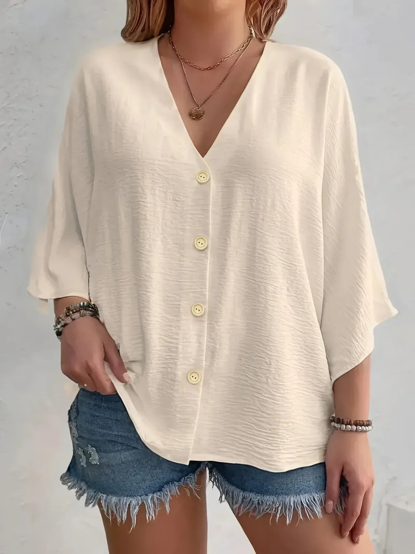 Zaluva™ | Signe – Blus med knäppning och ¾-ärm