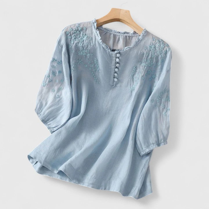 Zaluva™ | Sorelia – Blus i bomullsvoile med broderade axlar