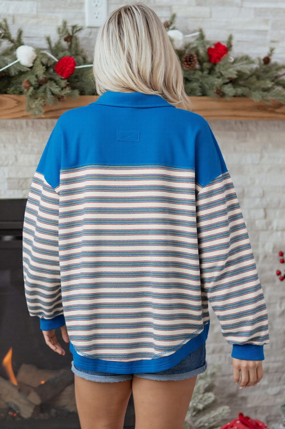 Elowen™ Striped V-Neck Long Sleeve Top