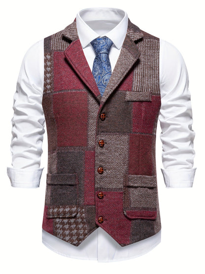 Leo | Gilet in Tweed Patchwork con Motivo a Spina di Pesce