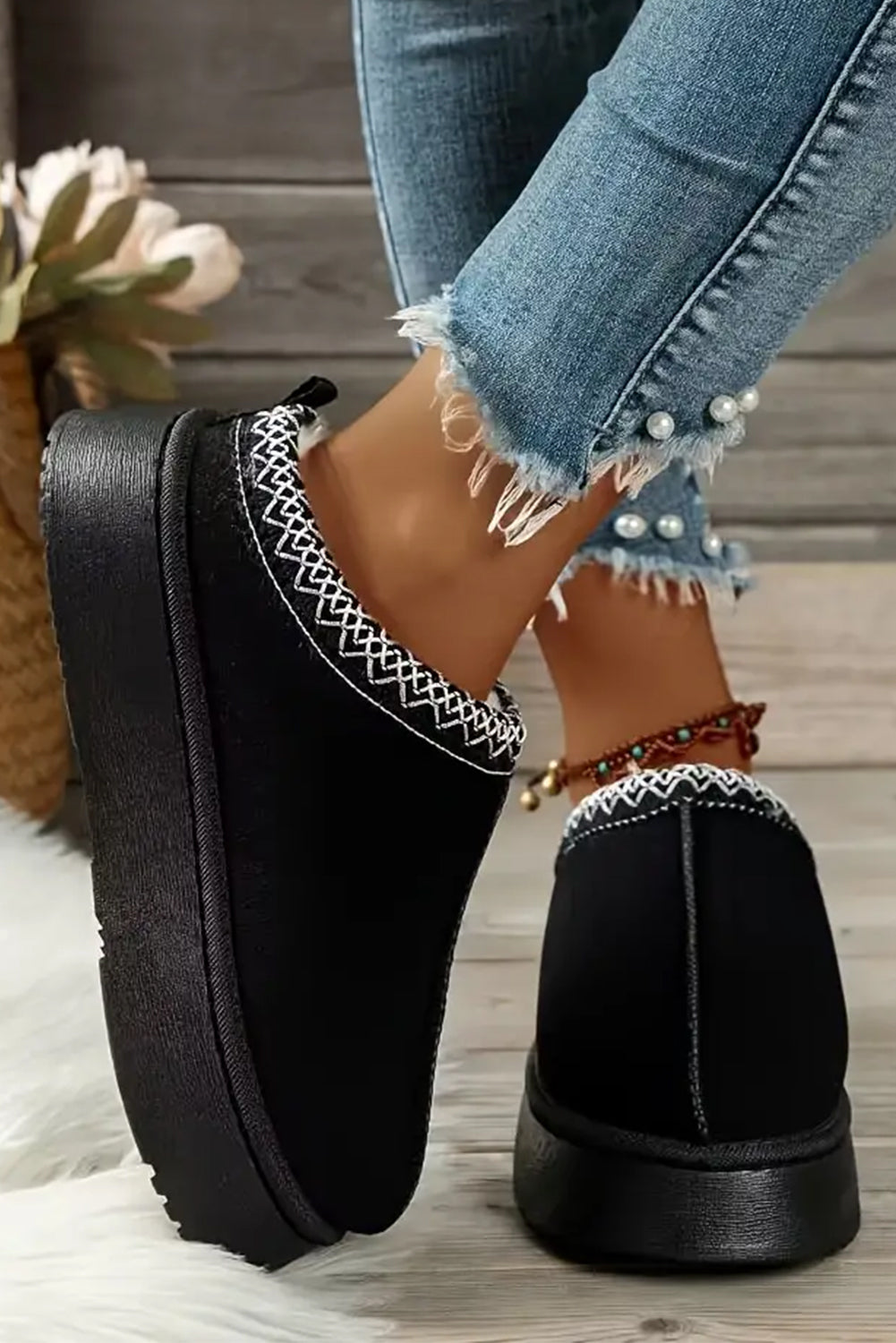 Black Suede Plush Winter Boots