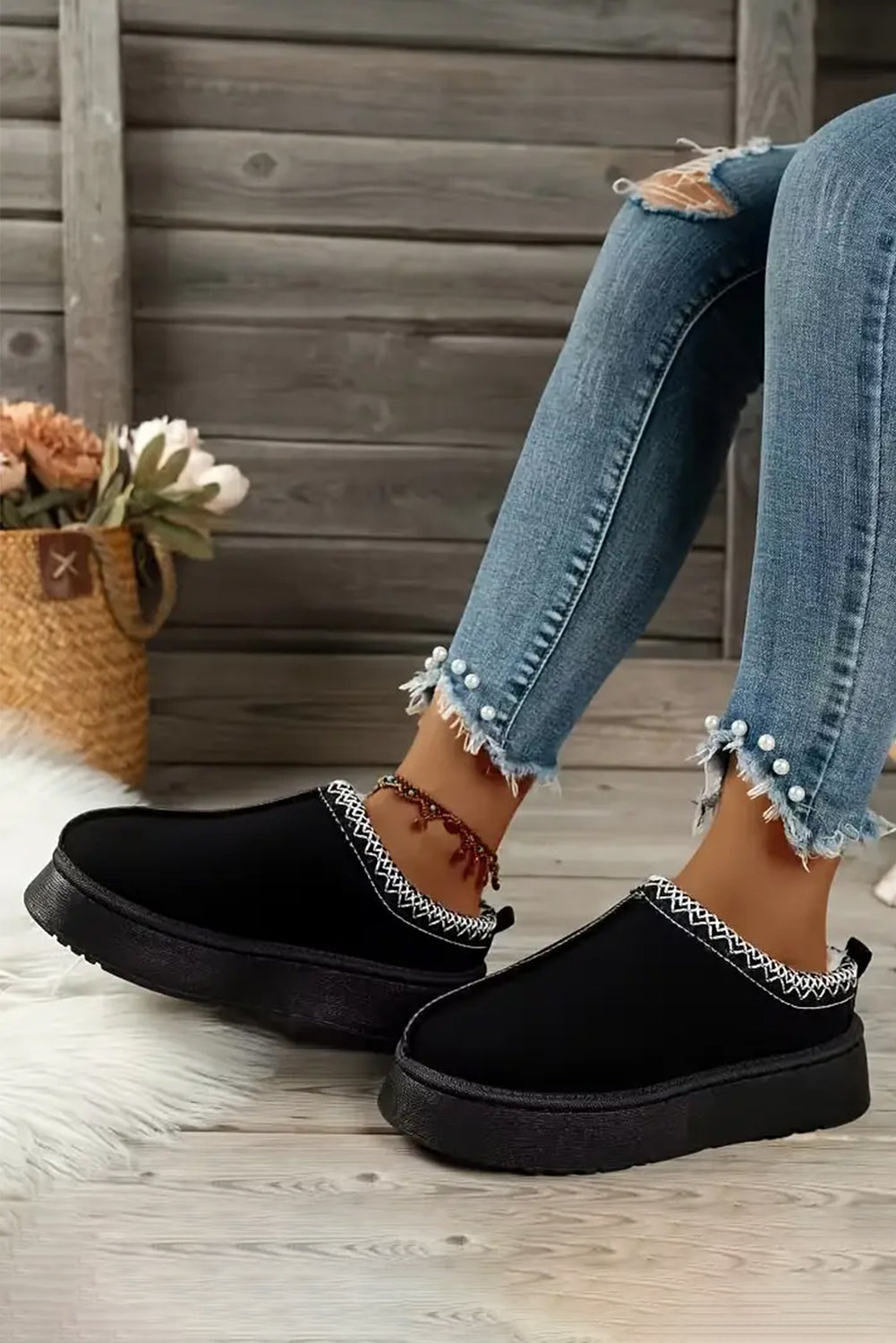 Black Suede Plush Winter Boots