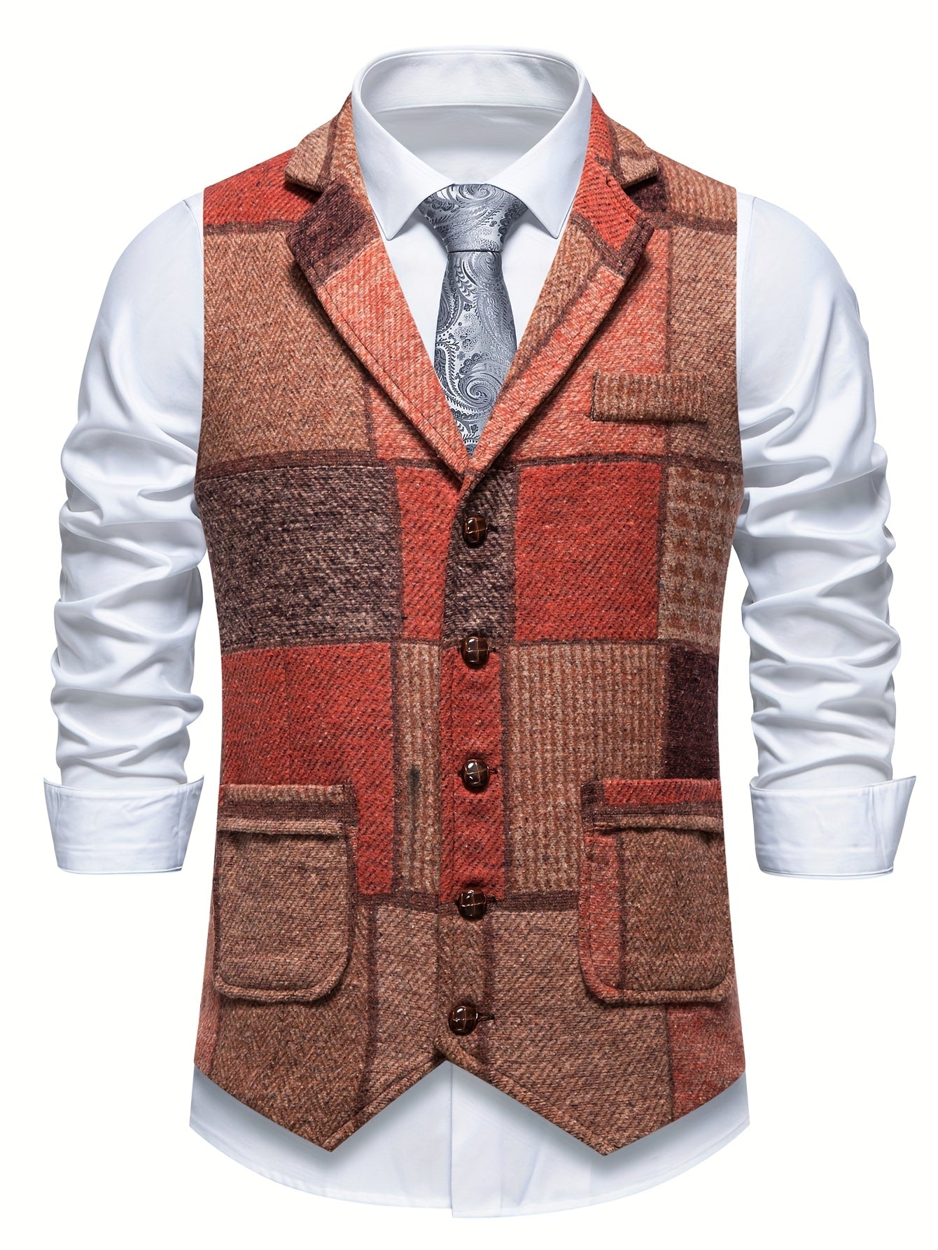 Leo | Gilet in Tweed Patchwork con Motivo a Spina di Pesce
