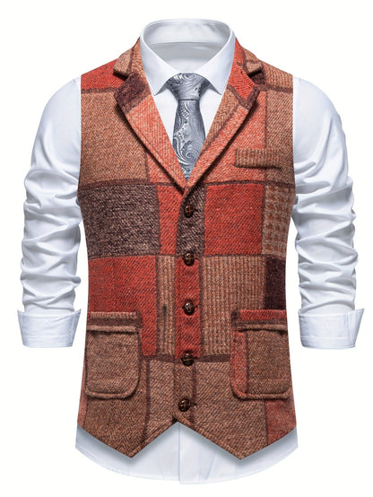 Leo | Gilet in Tweed Patchwork con Motivo a Spina di Pesce