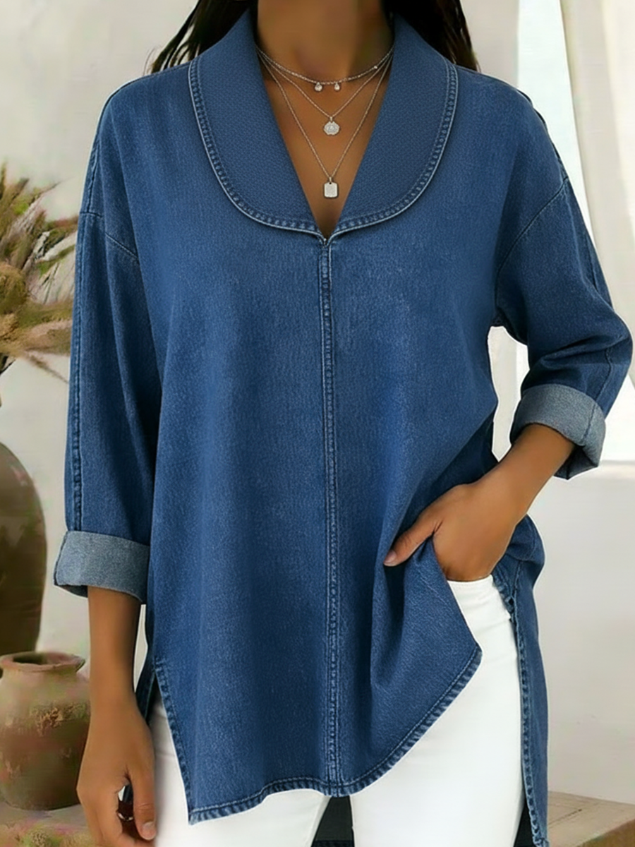 Clara | Denim Top with Shawl Collar