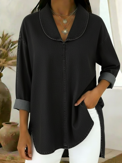Clara | Denim Top with Shawl Collar