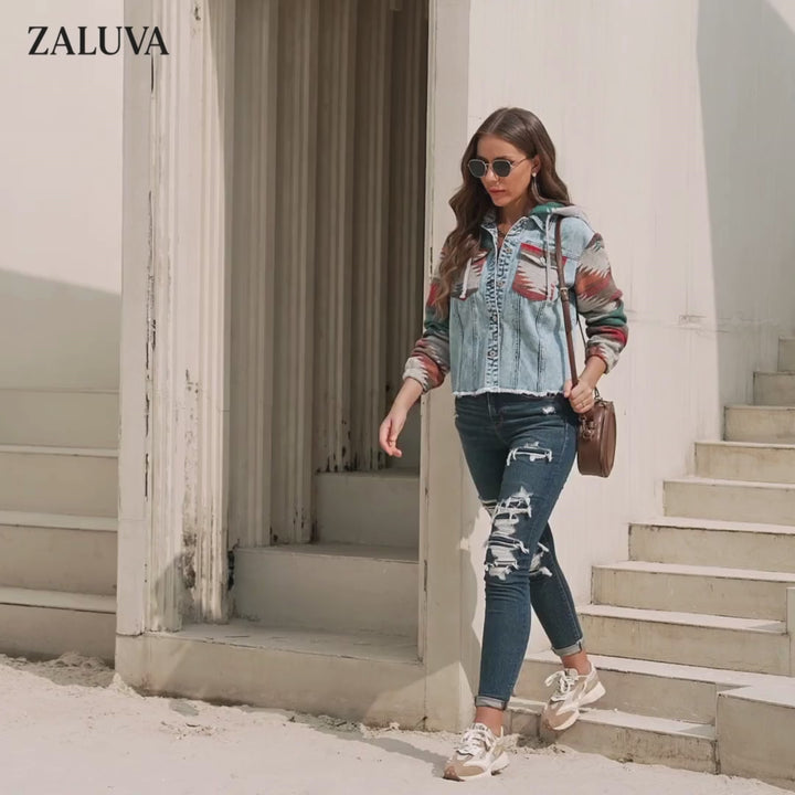 Noa™ | Denimjacka med Aztec-detaljer